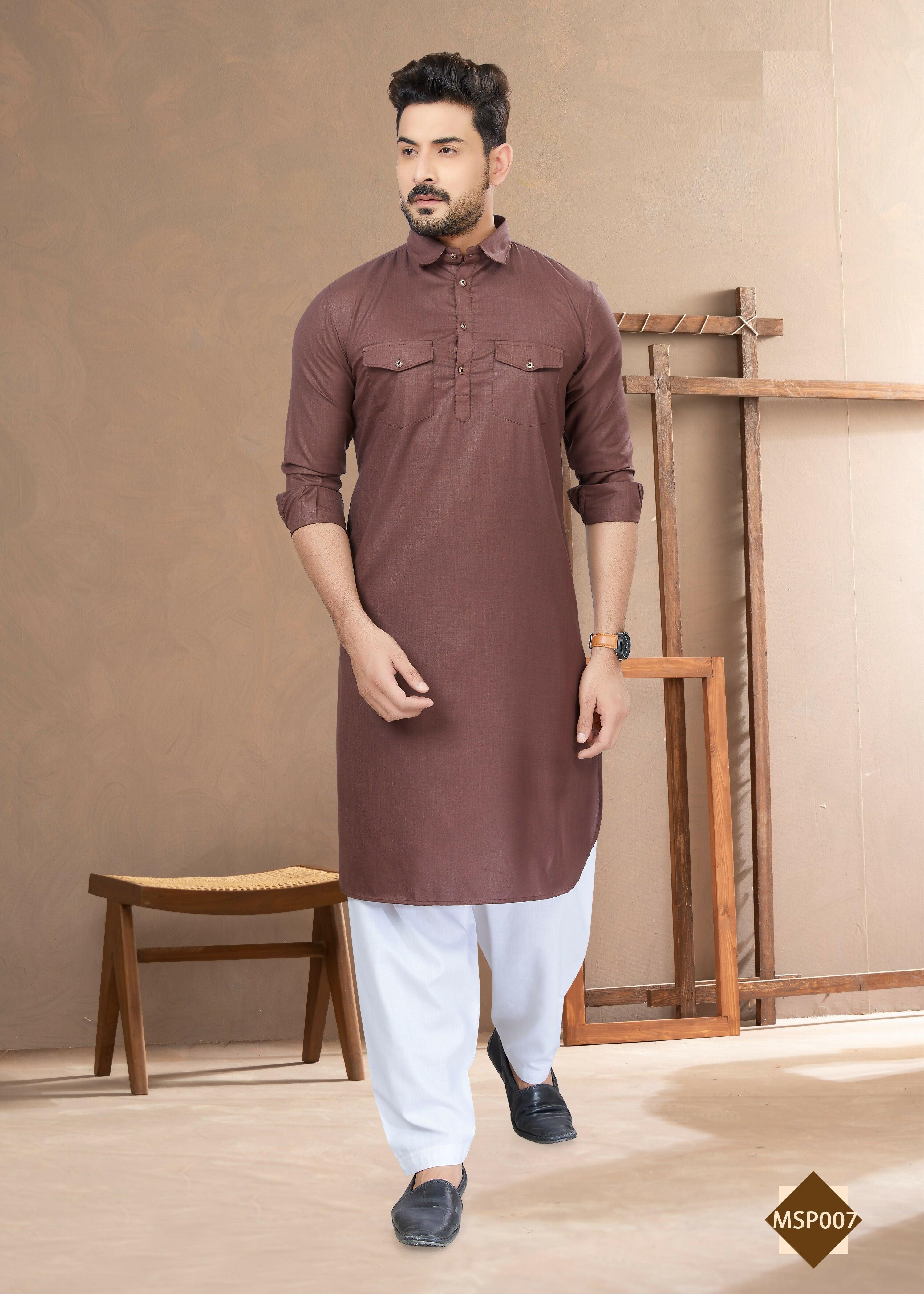 Joban Fashion Men's Light Brown Heavy Cotton Plain Kurta Pyjama set - Distacart