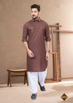 Thumbnail for Joban Fashion Men's Light Brown Heavy Cotton Plain Kurta Pyjama set - Distacart