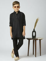 Thumbnail for Joban Fashion Kids Island Full Sleeves Cotton Kurta and Pyjama Set with Strip - Black - Distacart
