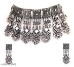 Thumbnail for Tehzeeb Creations Women's Silver Colour Oxidised Necklace Set With Mirror Work - Distacart