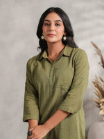 Thumbnail for Anubhutee Shirt Collar Cuffed Sleeves Fusion Pure Cotton Kurta with Trousers - Distacart