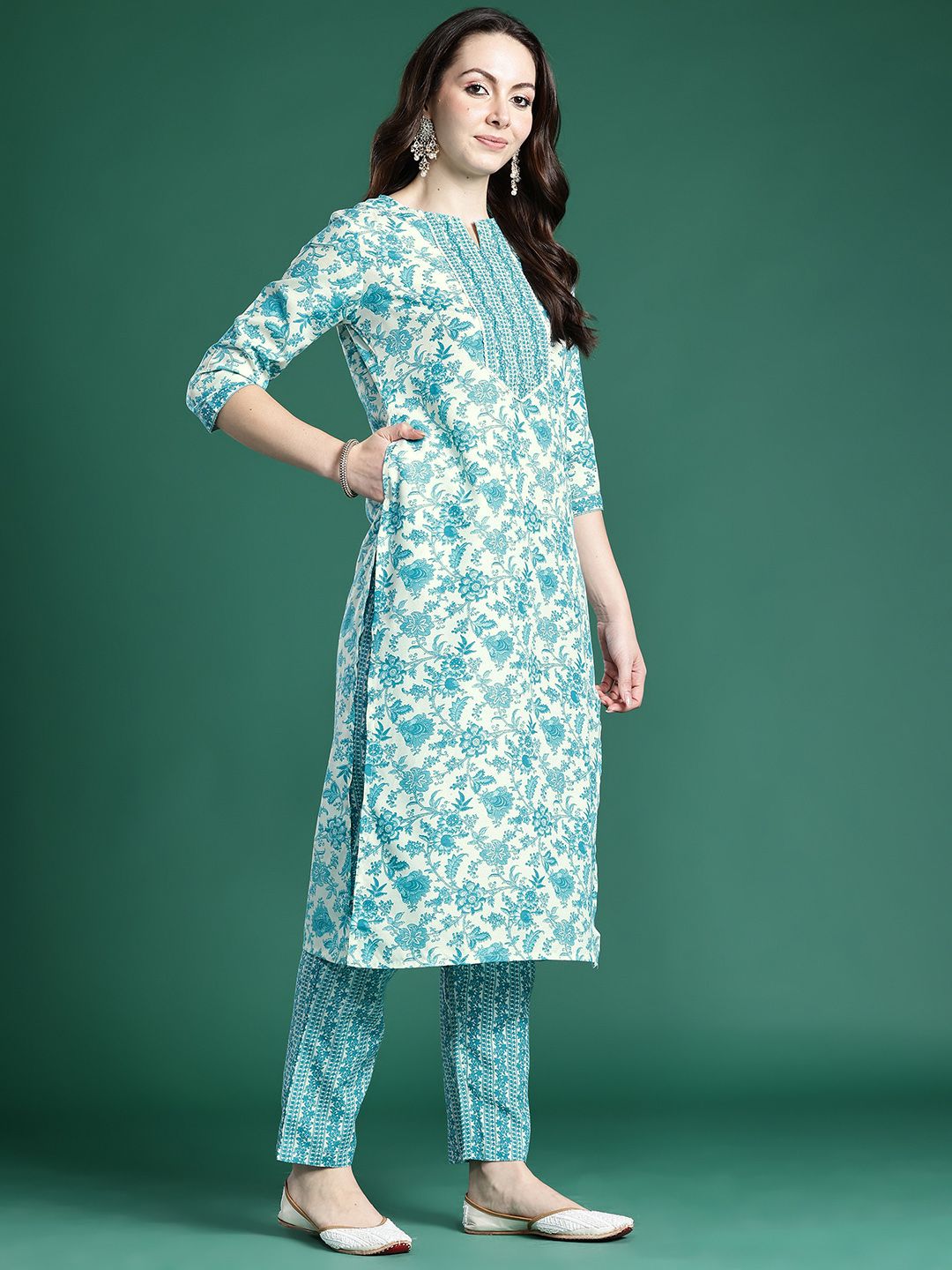 Indo Era Floral Printed Kurta with Trousers & Dupatta