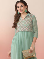 Thumbnail for Sangria Sequin Embroidered Flared Anarkali Kurta