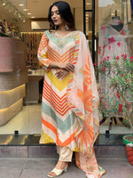Thumbnail for Kalini Striped Thread Work Detailed Straight Kurta & Trouser With Dupatta - Distacart