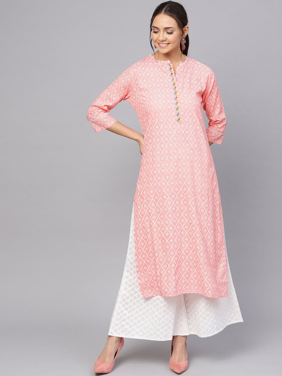 Anubhutee Mauve & White Ethnic Motifs Printed Kurti - Distacart