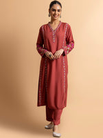 Thumbnail for HOUSE OF KARI Floral Embroidered Regular Chikankari Kurta with Trousers - Distacart