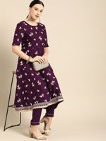 Thumbnail for All About You Women Purple Floral Print Regular Kurta with Trousers - Distacart