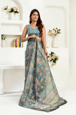 Thumbnail for Joban Fashion  Dusty Brown Floral & Ethnic Motifs Linen Ready To Wear Saree With Unstitched Blouse - Distacart