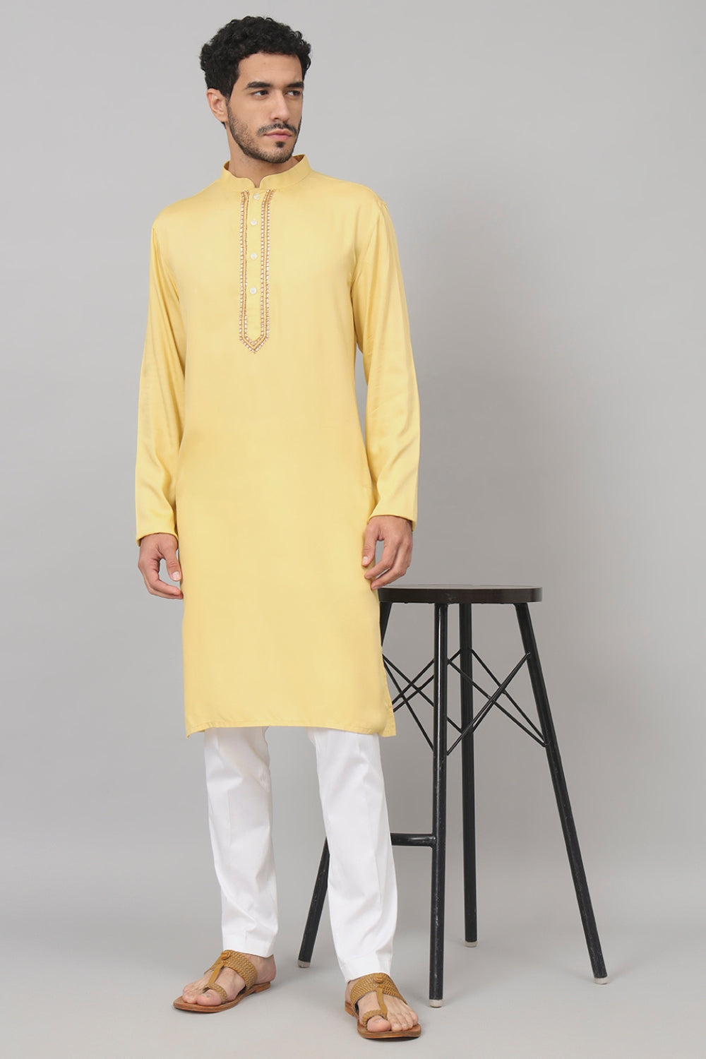 Neckline Embroidered Cotton Kurta by Hilo Design - Distacart