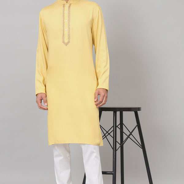 Neckline Embroidered Cotton Kurta by Hilo Design - Distacart