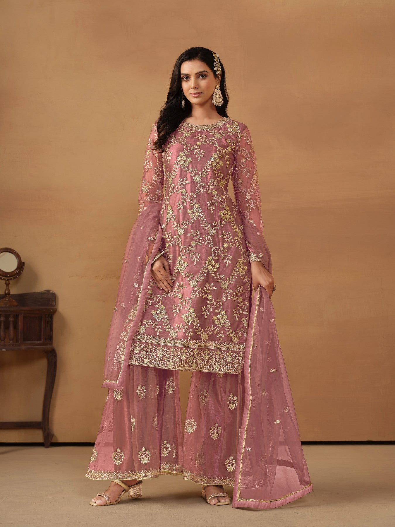 Anaita Pink Embroidered Net Salwar Suit - Distacart