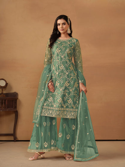 Anaita Green Embroidered Net Salwar Suit - Distacart