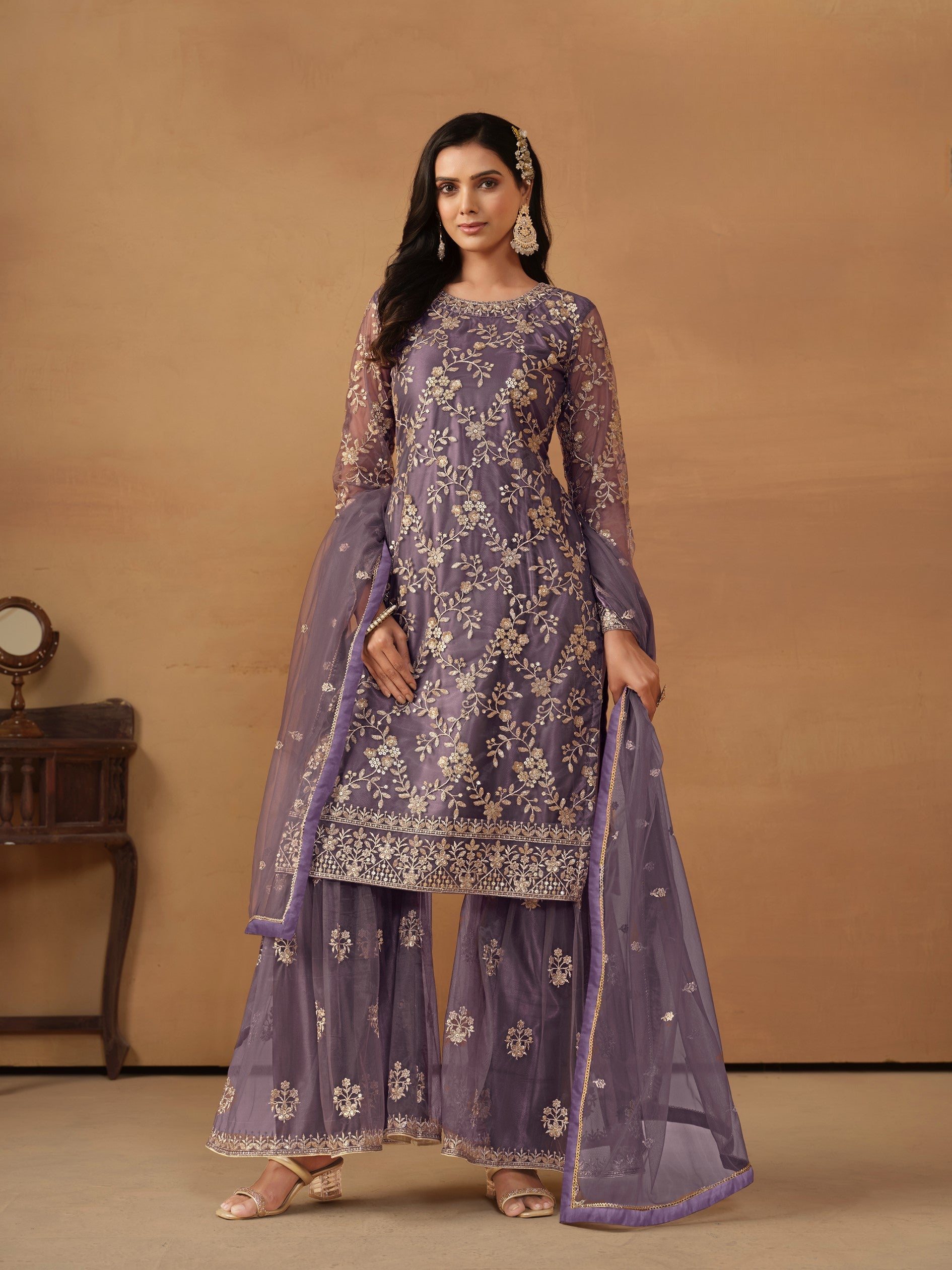 Anaita Purple Embroidered Net Salwar Suit - Distacart
