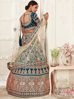 Thumbnail for Tulsi Art Blue Rose Embroidered Silk Bridal Lehenga Choli