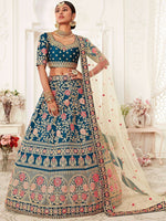 Thumbnail for Tulsi Art Blue Rose Embroidered Silk Bridal Lehenga Choli
