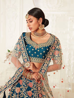 Thumbnail for Tulsi Art Blue Rose Embroidered Silk Bridal Lehenga Choli