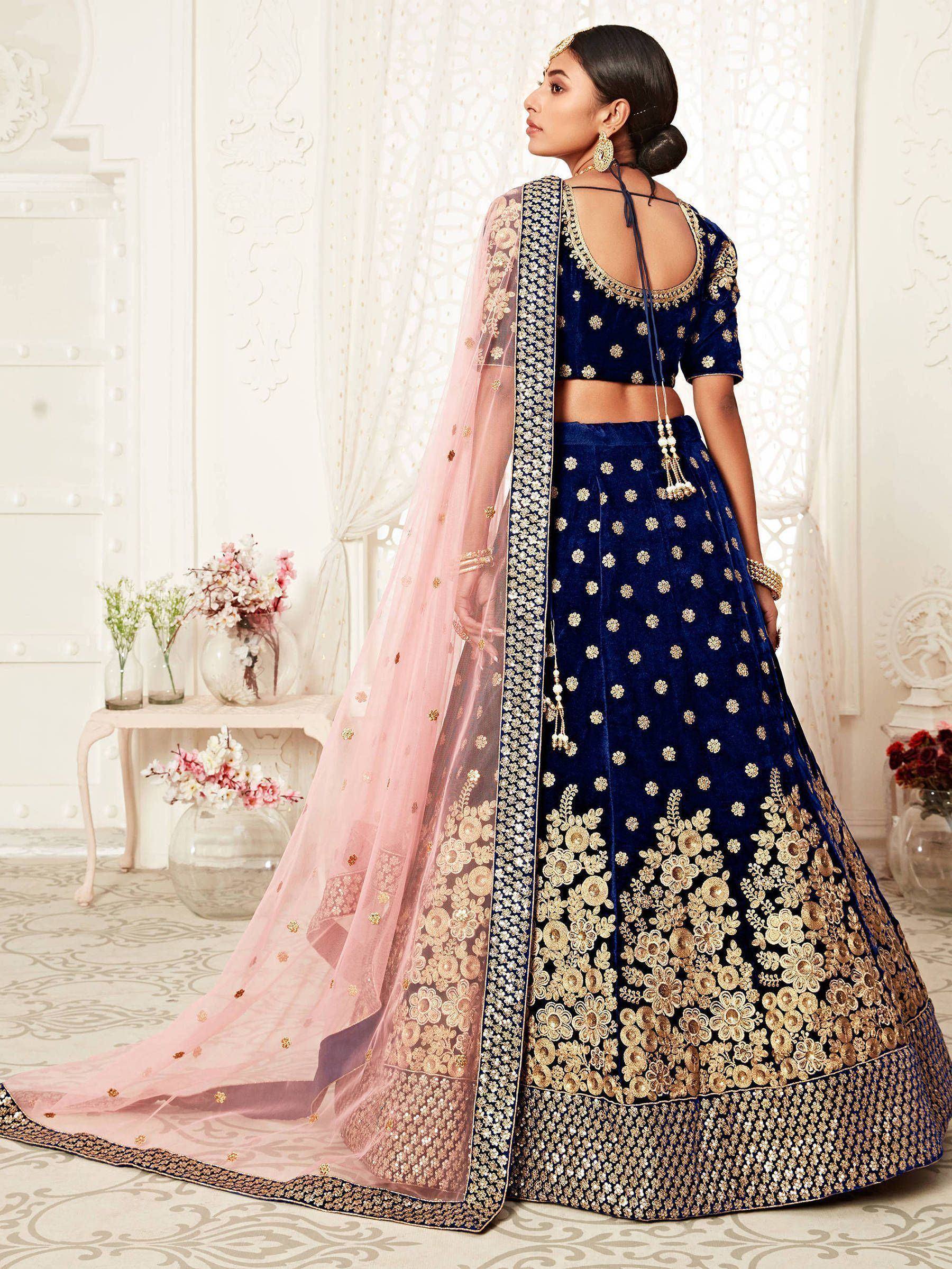 Tulsi Art Navy Blue Thread Embroidered Bridal Lehenga Choli