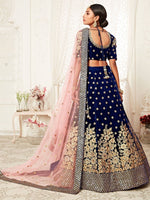 Thumbnail for Tulsi Art Navy Blue Thread Embroidered Bridal Lehenga Choli