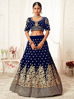 Thumbnail for Tulsi Art Navy Blue Thread Embroidered Bridal Lehenga Choli