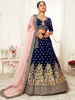 Thumbnail for Tulsi Art Navy Blue Thread Embroidered Bridal Lehenga Choli