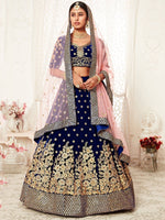 Thumbnail for Tulsi Art Navy Blue Thread Embroidered Bridal Lehenga Choli
