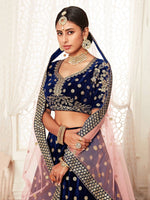 Thumbnail for Tulsi Art Navy Blue Thread Embroidered Bridal Lehenga Choli