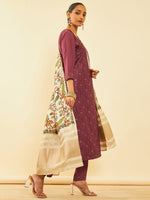 Thumbnail for Soch Ethnic Motifs Embroidered Regular Zardozi Kurta with Trousers & Dupatta - Distacart