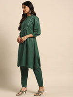 Thumbnail for All About You Striped Pleated Sequinned Pure Cotton Kurta with Trousers - Distacart