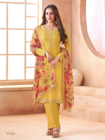 Thumbnail for Anaita Yellow Chiffon Suit with Digital Printed & Beats Work - Distacart