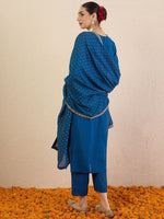 Thumbnail for Indo Era Ethnic Motifs Embroidered Regular V-Neck Straight Kurta With Trousers & Dupatta