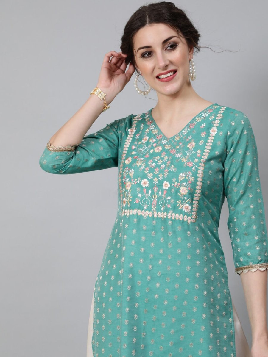 Aks Ethnic Motifs Woven Design Zari Chanderi Silk Kurta - Distacart