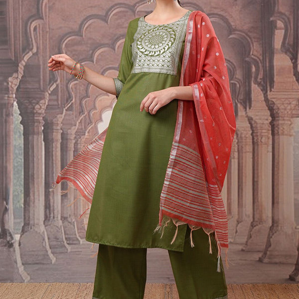 Vishudh Green Ethnic Motifs Printed Kurta with Palazzo & Dupatta - Distacart