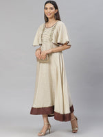 Thumbnail for AURELIA Women Off-White & Golden Checked A-Line Dress