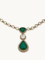 Thumbnail for Nuyug 22K Gold-Plated Emerald Stone Centric Kundan Studded Minimal Necklace Set