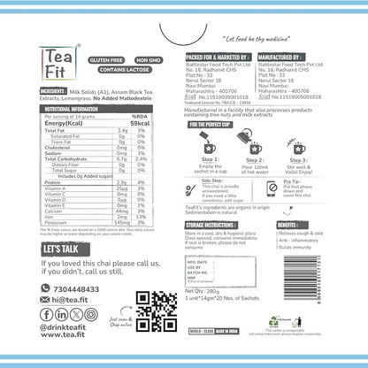 TeaFit Premium NO SUGAR Instant Lemongrass Tea Premix - Distacart