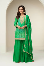 Thumbnail for Anaita Green Chinon Stitched Suit with Digital Print & Embroidery Coding Sequence Work - Distacart