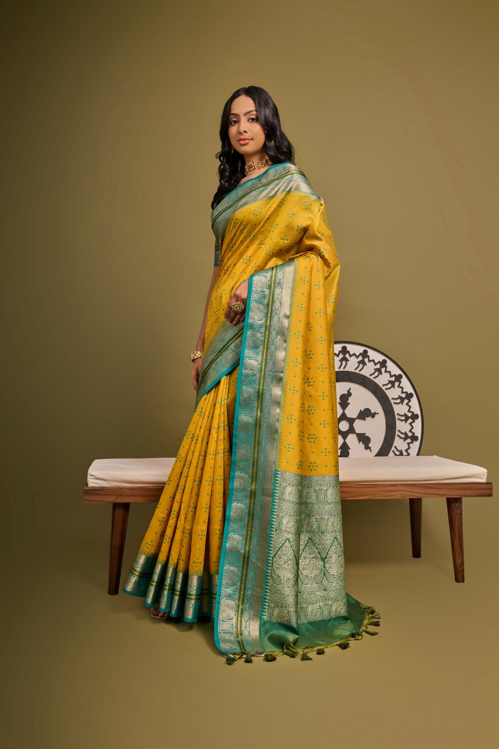 Vishnu Weaves Women's Yellow Raw Silk Zari Woven Saree with Blouse - Distacart