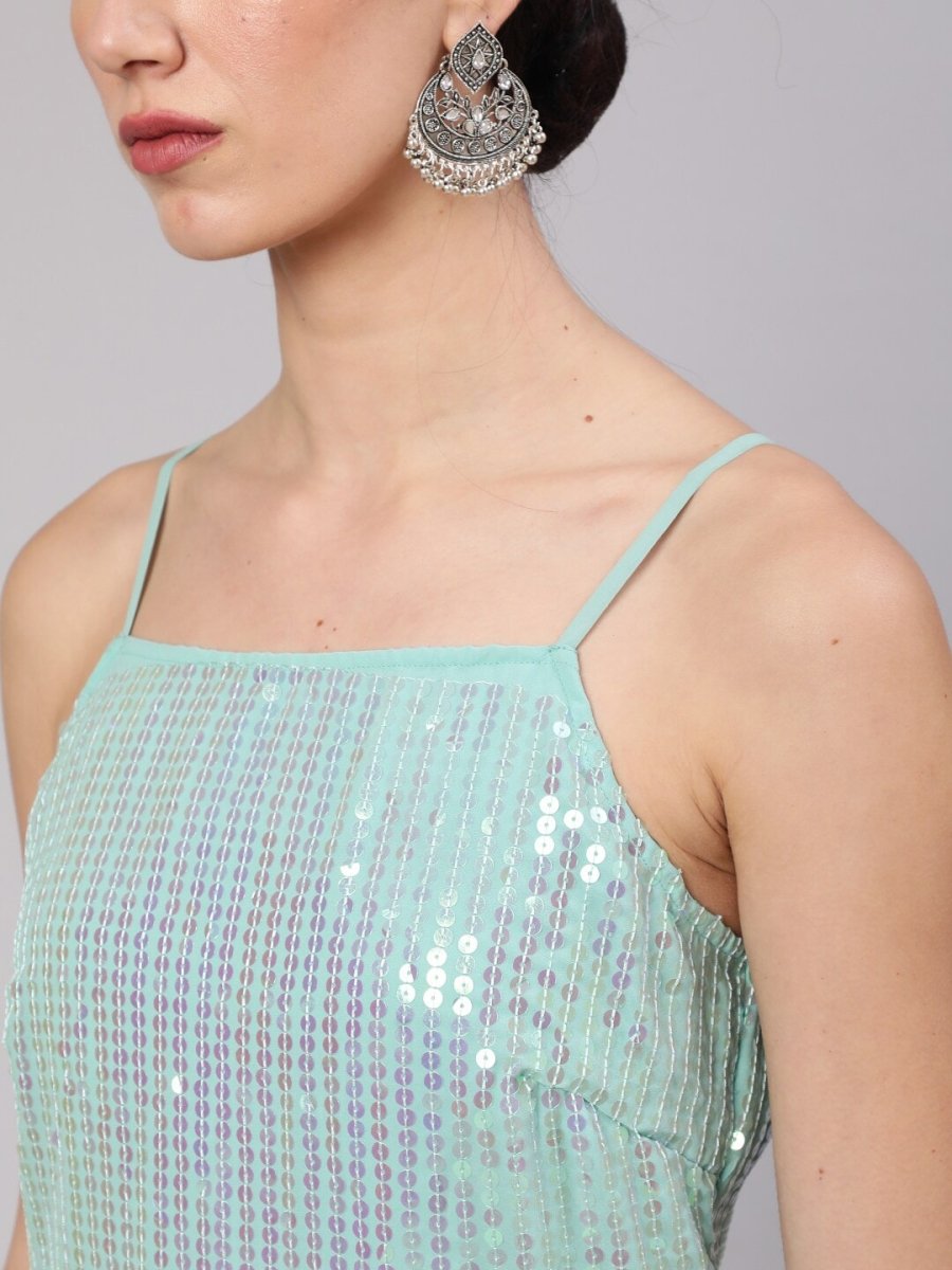 Aks Geometric Embroidered Sequinned Georgette Straight Kurta - Distacart