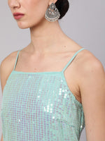 Thumbnail for Aks Geometric Embroidered Sequinned Georgette Straight Kurta - Distacart