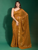 Thumbnail for Anouk Mustard Embellished Sequinned Pure Georgette Saree - Distacart