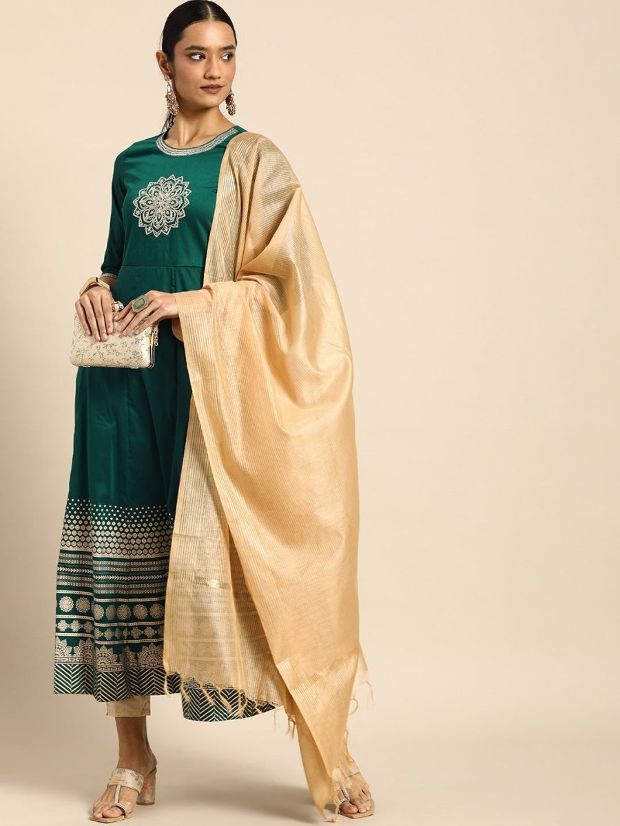 All About You Women Teal Green Embroidered Kurta with Dupatta - Distacart