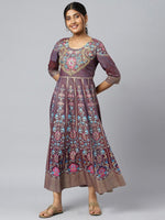 Thumbnail for AURELIA Purple & Gold Ethnic Motifs Printed Maxi Dress