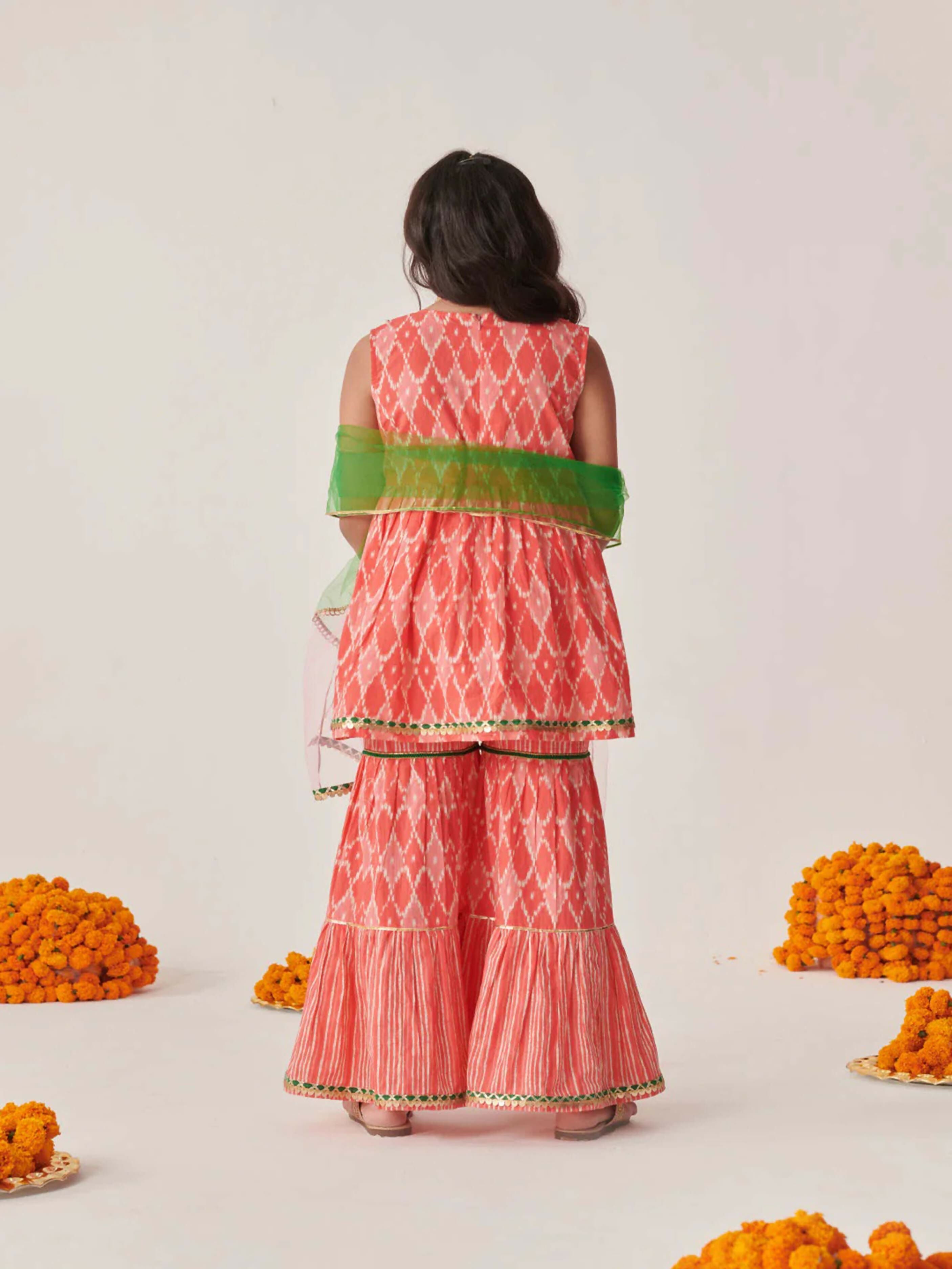 Joban Fashion Girl's Peach Color Sharara Set