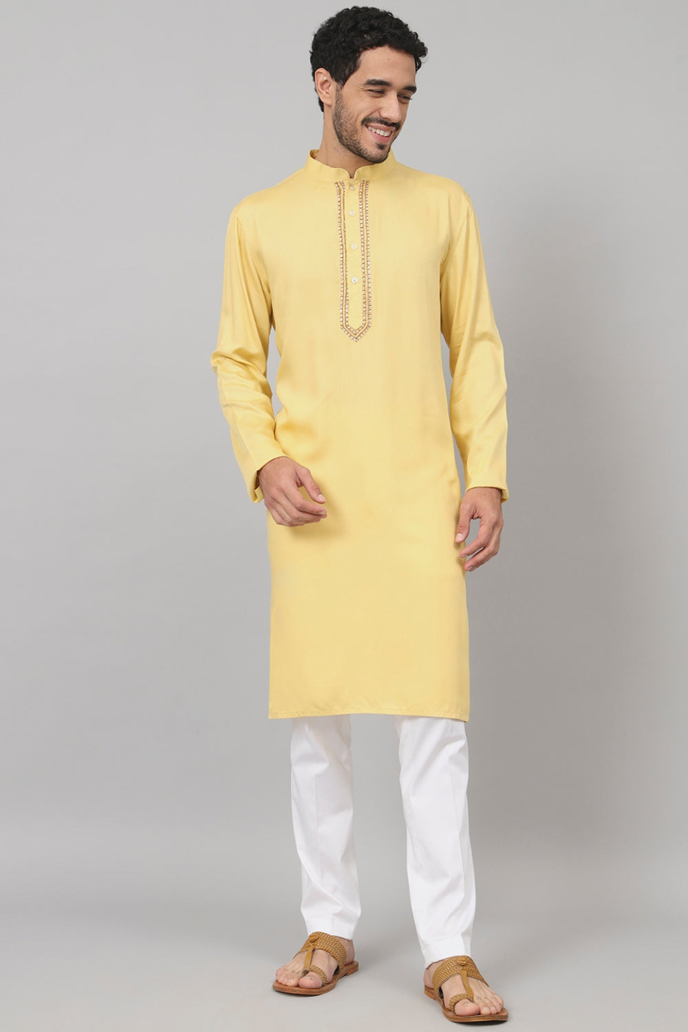 Neckline Embroidered Cotton Kurta by Hilo Design - Distacart