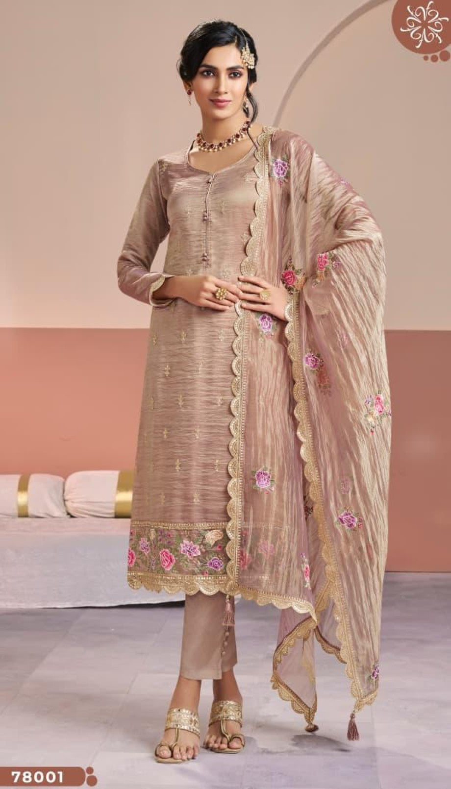 Anaita Peach Gold Silk Suit With Embroidery & Zari Work - Distacart