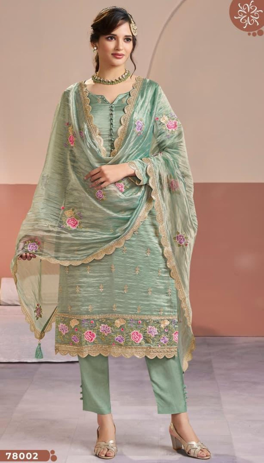 Anaita Sea Green Gold Silk Suit With Embroidery & Zari Work - Distacart