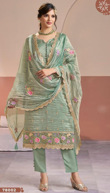Anaita Sea Green Gold Silk Suit With Embroidery & Zari Work - Distacart