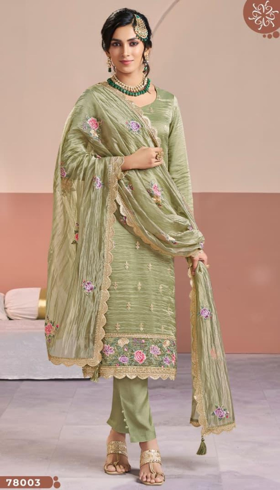 Anaita Olive Gold Silk Suit With Embroidery & Zari Work - Distacart