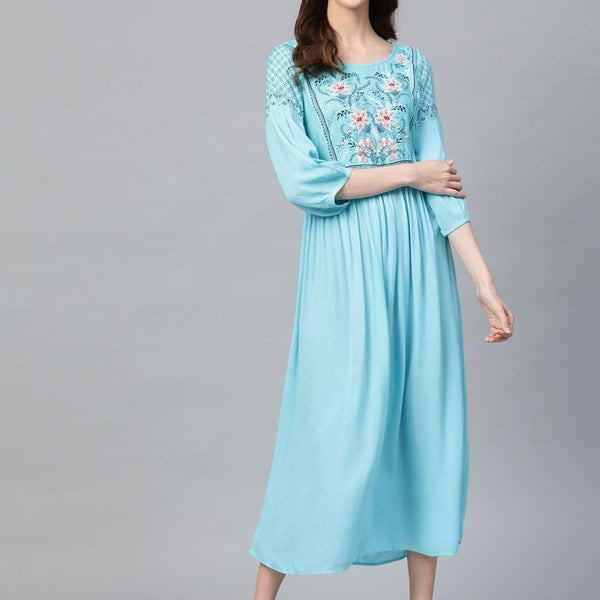 AURELIA Women Blue Yoke Design Maxi Dress - Distacart