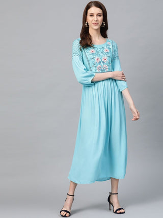 AURELIA Women Blue Yoke Design Maxi Dress - Distacart